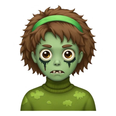 brown fluffy haired green zombie with turtleneck sweater and hair band sticker