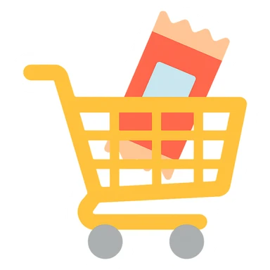 Shopping cart with a digital snack bar inside, minimal flat emoji style sticker