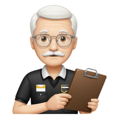 An old stern white hair and mustache, wear glasses referee with a clipboard, monitoring players closely. sticker