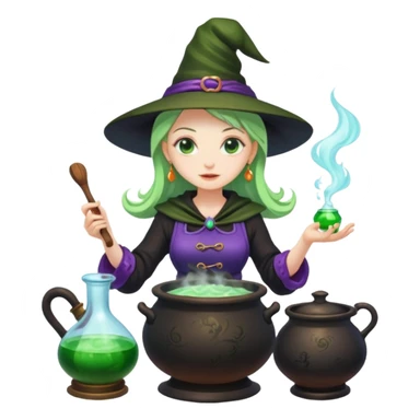 green witch cooking potion sticker