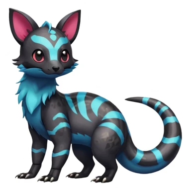 Rare exotic cute epic aesthetic colorful Salandit-Eevee-Civet-species-Fakemon-hybrid-creature, with markings, full body sticker