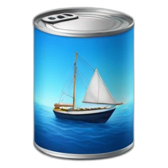Realistic small can of tuna showing a sailling boat only blue colors sticker
