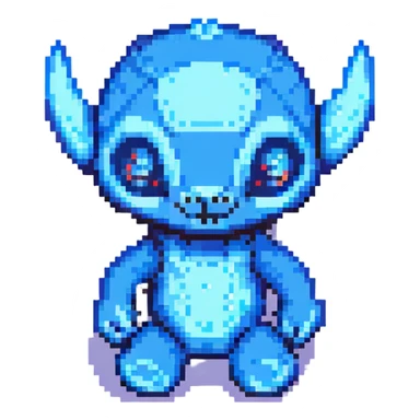 Stitch, the blue alien from Lilo & Stitch, pixel art style sticker