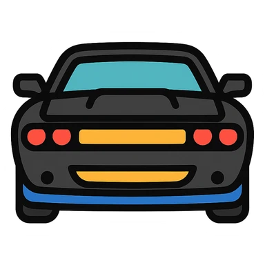 black Dodge Challenger with red front lights, colored icon sticker