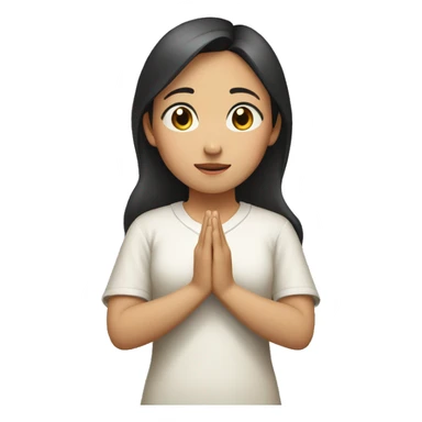 Asian girl, side face, looking to the upper right corner, putting her hands together and praying sticker