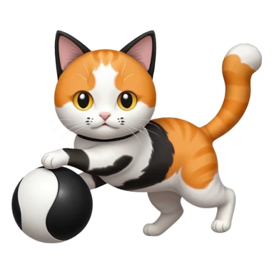 A cat chasing a ball that looks like the Enso speedrun logo sticker