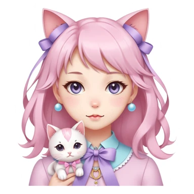 Gorgeous Kawaii Cute Beautiful Elegant Pretty Pastel Anime Catlady with ribbons sticker