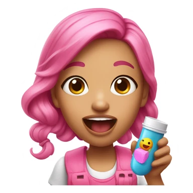 Pink pill girl eating sticker