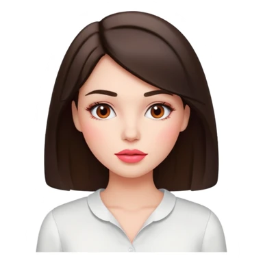 emoji를 만들고 싶어 스프링 웜톤, 스프링 라이트 컬러의 여성. 약간 brunette (dark brown color hair), coral-pink lip & blush color, wearing white blouse. sticker