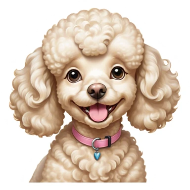 Cinematic Comical Cream Poodle Portrait Emoji, Head tilted dramatically with an exaggeratedly amused expression, featuring a glossy, curly cream Fur with a radiant sheen, wide, expressive warm eyes filled with playful disbelief, Simplified yet hilariously expressive features, highly detailed, glowing with a slightly sassy glow, high shine, dramatic yet playful, stylized with an air of cheeky mischief, bright and endearing, soft glowing outline, capturing the essence of a spirited and over-the-top companion, so meme-worthy it feels like it could side-eye its way into internet fame instantly! sticker