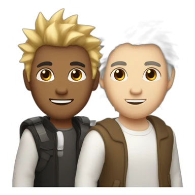three men: one white with spiky blond hair, another white with short brown hair, one middle eastern with swoopy black hair sticker