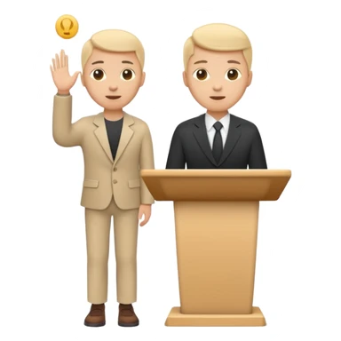 A minimal flat emoji-style icon of a person giving a presentation, standing behind a simple podium, front-facing, clean vector style, rounded shapes, no facial details, solid single color, white background, modern startup pitch deck icon sticker