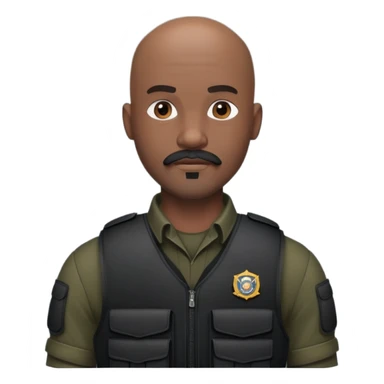 black soldier bald head, short beard that connects seamlessly to his mustache,  in black bulletproof vest sticker