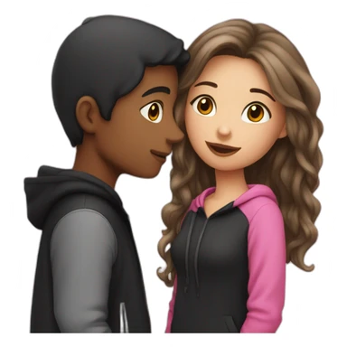 kissing girl with light hair and pink dress and boy with dark hair and black hoodie  sticker