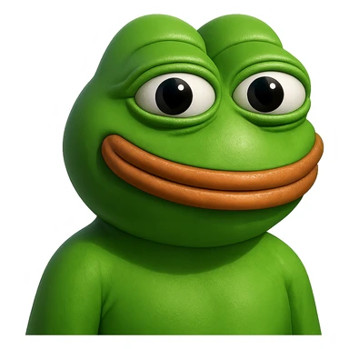 make a pepe in bright green smiling and looking straight at the camera in 3d style, good highlights and shadows, drop shadows sticker