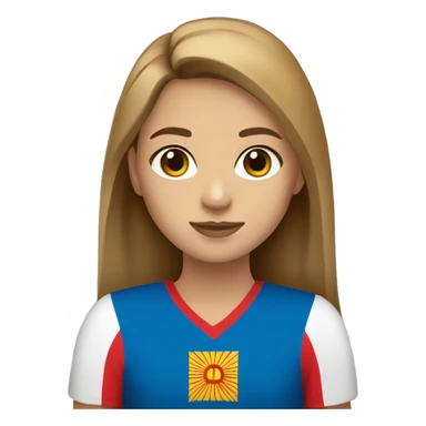 A girl with light brown hair and hazel eyes holding a Montenegro flag sticker