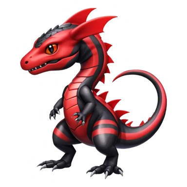 Cute Shiny striped black and red iridescent Guilmon-Salandit-Fakémon-hybrid-creature (full body)  sticker