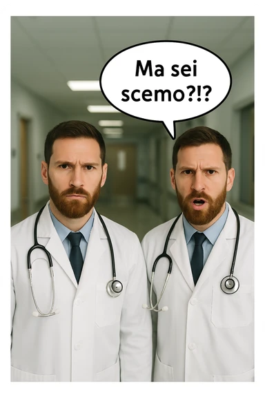 Dottore con la stessa faccia e camicie, dice "Ma sei scemo?!?" sticker