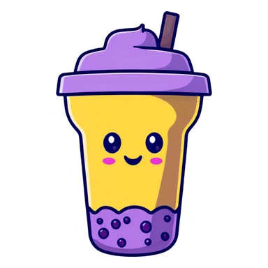 Purple bubble tea cup with a cute face and black tapioca pearls inside sticker