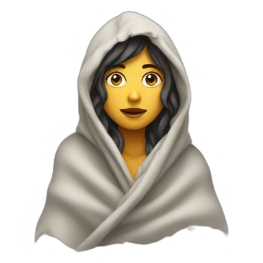 A woman in blanket looks like rock sticker