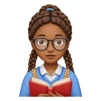 A student, girl, brown skin, braid hair, wearing glasses, hold book in front of their chest sticker