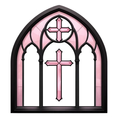 Black Gothic architecture window with light pink and a cross sticker
