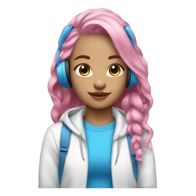 girl pink and blue hair white earphones sticker