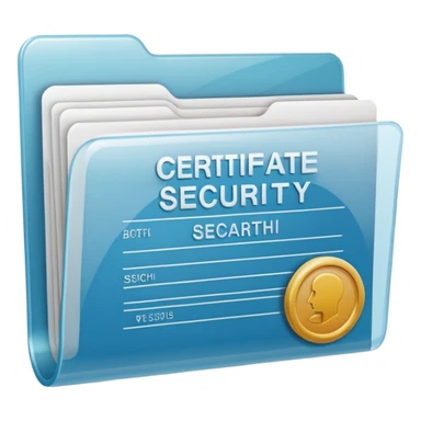 A simple emoji-style icon of a transparent plastic folder, clean and minimal, with rounded corners, subtle translucency, soft shading, and a small official documents symbol representing birth certificater, and Social Security. sticker