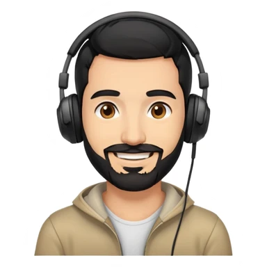 Smiling man with black hair, brown eyes, black beard wearing gaming headphones sticker