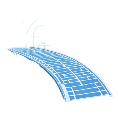 blue blueprint plan with white lines and a single dashed path from start to destination sticker