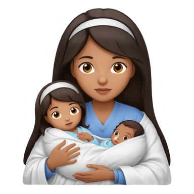 Female nurse with long dark hair with medium brown skin and brown eyes holding one new born  sticker