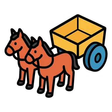 two horses pulling a cart, isometric view sticker