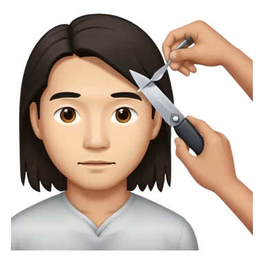 asian man with long hair being cut sticker