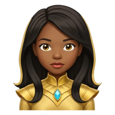 Michelle Williams from Destiny's Child with dark skin ,black long hair, gold outfit sticker