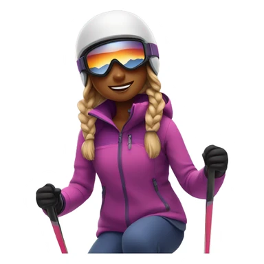 girl skiing on mountain at sunset   sticker