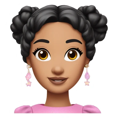 Attractive Barbie perfect face tan fairy princess short black hair half up half down with space buns on top sticker