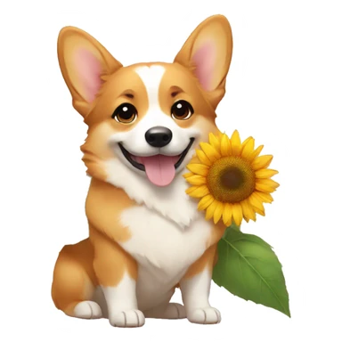 corgi hugs a sunflower sticker
