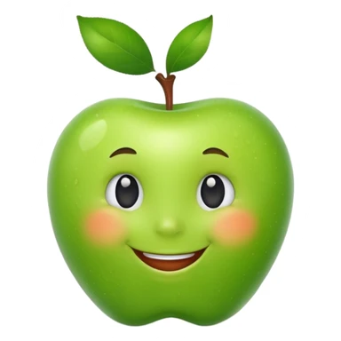 create a happy green apple with a face sticker