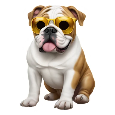 English bulldog wearing sunglasses on beach sticker