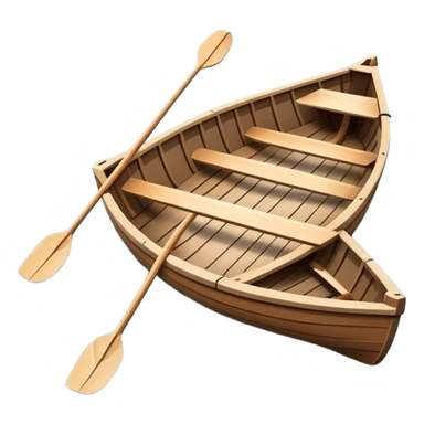 small wooden rowboat with oars floating on calm water sticker