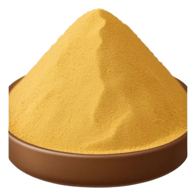 small mound or light scatter of fine golden-beige powder with slightly crystalline texture and dry matte finish, tiny uniform grains, neutral dissolvable ingredient, no spoon or packaging, soft lighting, subtle shadows, emoji scale sticker