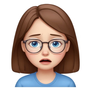 cute brwonhear girl with blue eyes and glasses is  crying sticker