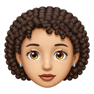 an emoji with a mixed skin color, short dark brown curly hair with 2 silver stud earrings on both ears and 2 slits on each eyebrow sticker