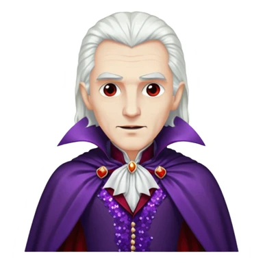 Dracula with long white hair, dark purple sequin suit, dark red sequin cape sticker