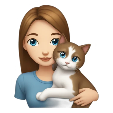 light gray, blue eyed cat cuddles brown highlighted colored girl sticker