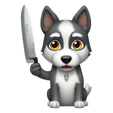 Husky mix holding a knife sticker