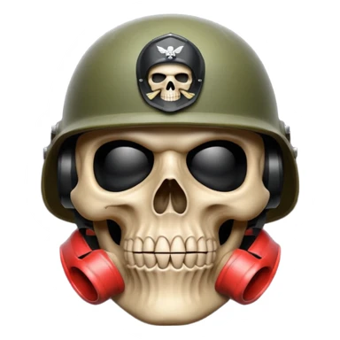 A bold emoji-style skull wearing a realistic army helmet,shushing . Clean vector style, high contrast, centered composition, modern emoji aesthetic, slightly dramatic lighting, detailed helmet texture, confident and intense expression, 3D glossy finish, high resolution , no body sticker