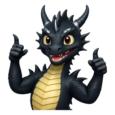 fully black dragon with white background and holding a talon up as a thumbs up…. Smiling at the screen close up. sticker
