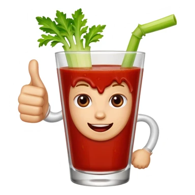 A glass of Bloody Mary with a cartoon hand giving a thumbs up sticker