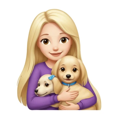 pretty woman with pale skin, very long blonde hair hugging a dog sticker